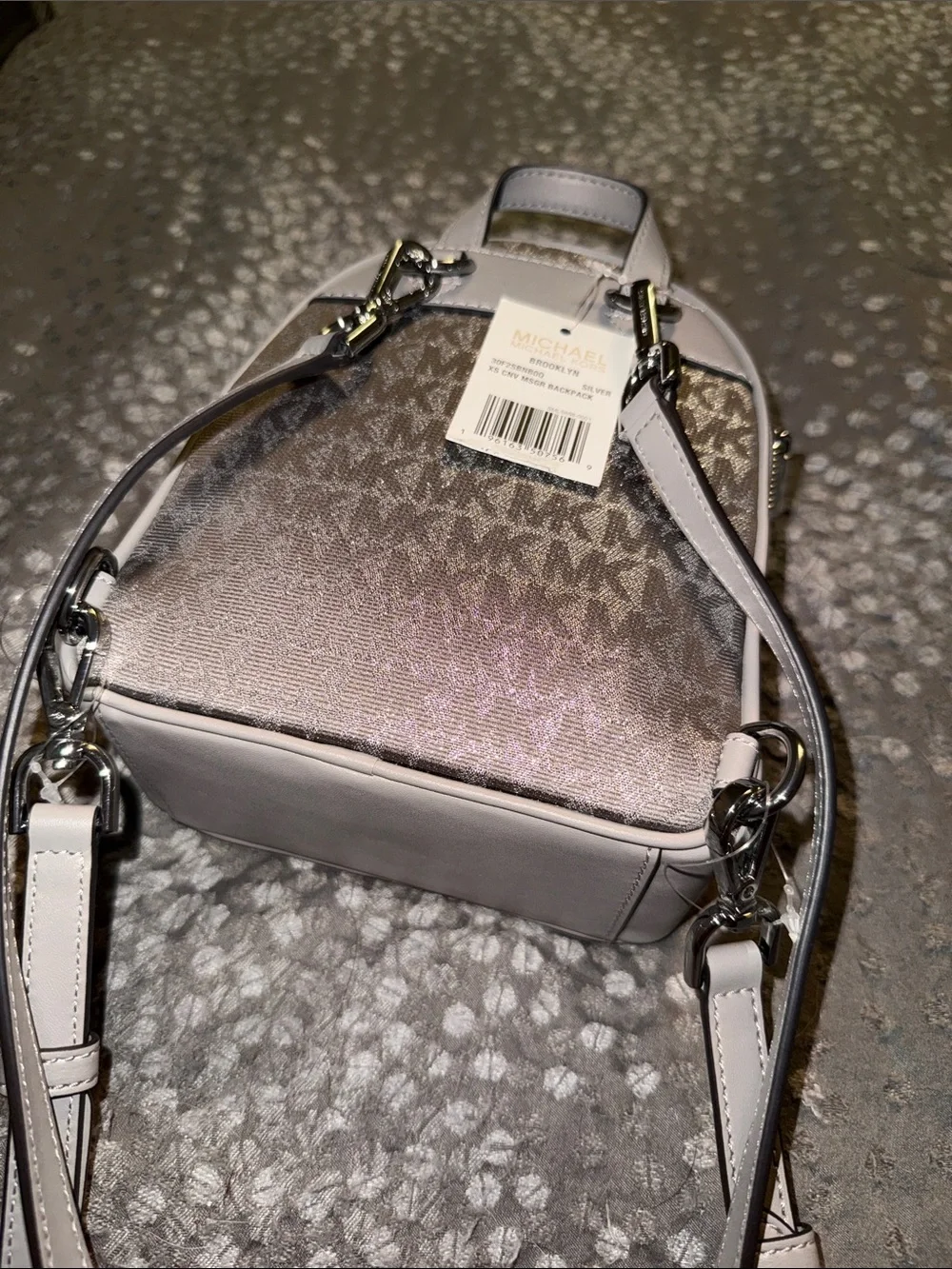 NWT Michael Kors Brooklyn Extra-Small Logo Backpack in Silver    Now U